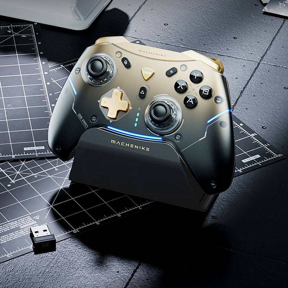 Machenike G5Pro Flagship Wireless Game Controller med Gyro opladning Station og knap kortlægning - sort og guld