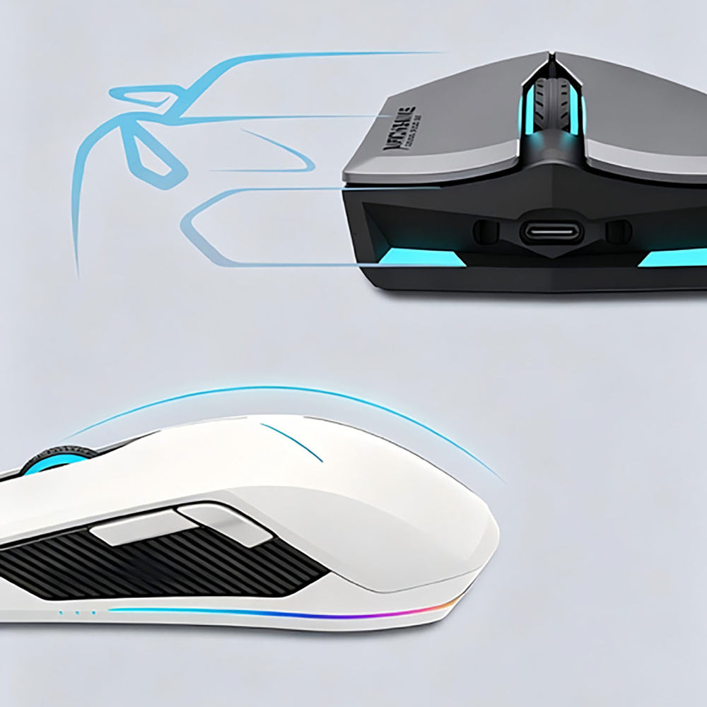 Machenike M721 trådløs spilmus 10000 DPI med RGB baggrundsbelysning - hvid