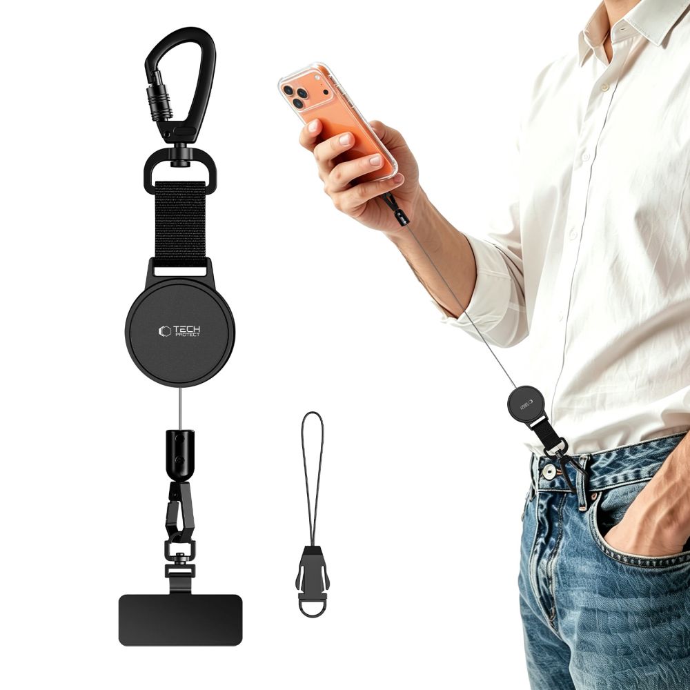 Tech-Protect UrbanLoop Anti-Theft Phone Holder with Retractable Lanyard - Black