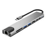 Tech-Protect HB09 USB hub 8in1 TYPE-C + USB-A 3.0 + USB-C 3.0 + HDMI 4K 60HZ + SD/TF + PD100W + RJ45 1000 MB/S - gray