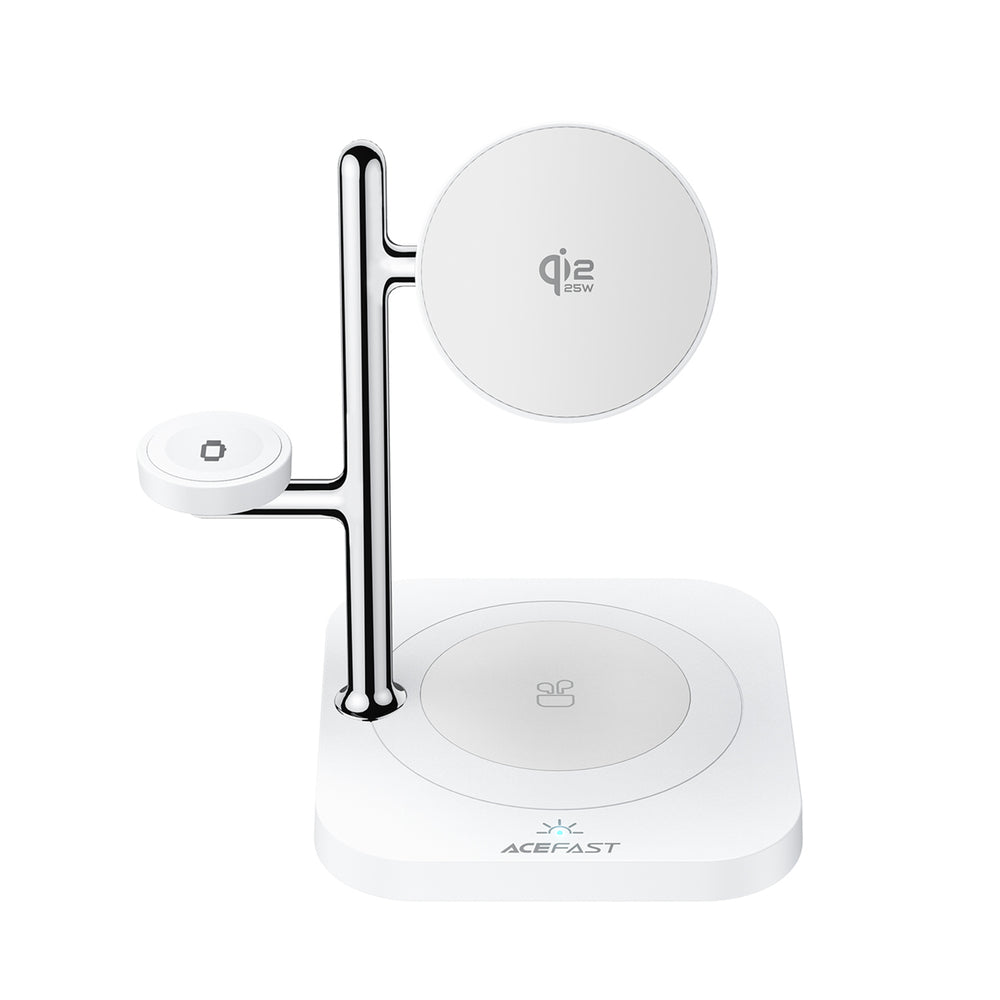 Acefast E39 Qi2.2 25W 4-in-1 Wireless Desk Charger for Phone, Watch, and Headphones with Night Light - White