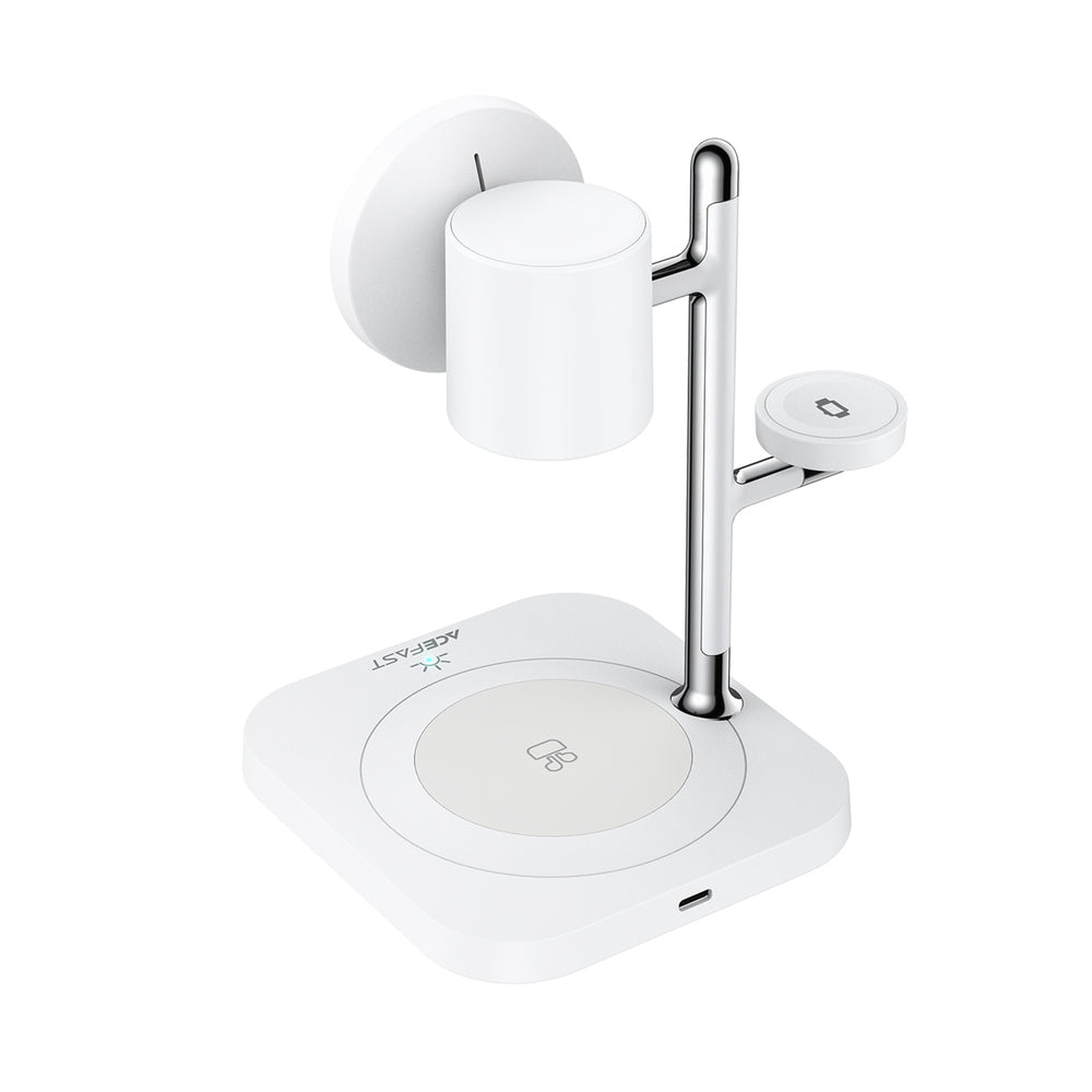 Acefast E39 Qi2.2 25W 4-in-1 Wireless Desk Charger for Phone, Watch, and Headphones with Night Light - White