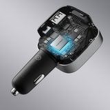 Cuktech CC903P 100W Car Charger with Display and 70cm Retractable USB-C Cable - Gray