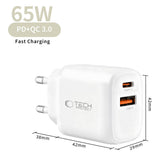 Tech-Protect NCA65W-GAN 2-Port PD 65W / QC3.0 2-Port Wall Charger - White