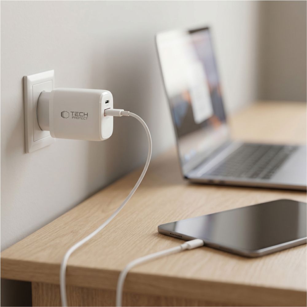 Tech-Protect NCA65W-GAN 2-Port PD 65W / QC3.0 2-Port Wall Charger - White