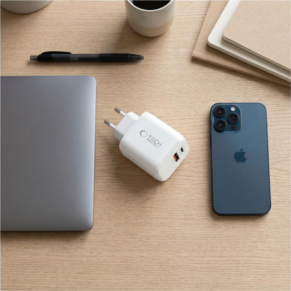 Tech-Protect NCA65W-GAN 2-Port PD 65W / QC3.0 2-Port Wall Charger - White