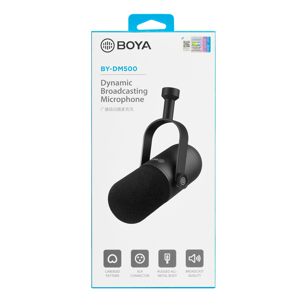 BOYA BY-DM500 Kardioid XLR Dynamisk Mikrofon til Podcasts - Sort