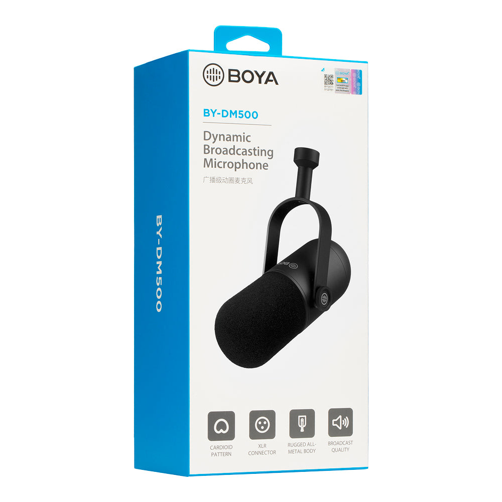 BOYA BY-DM500 Kardioid XLR Dynamisk Mikrofon til Podcasts - Sort