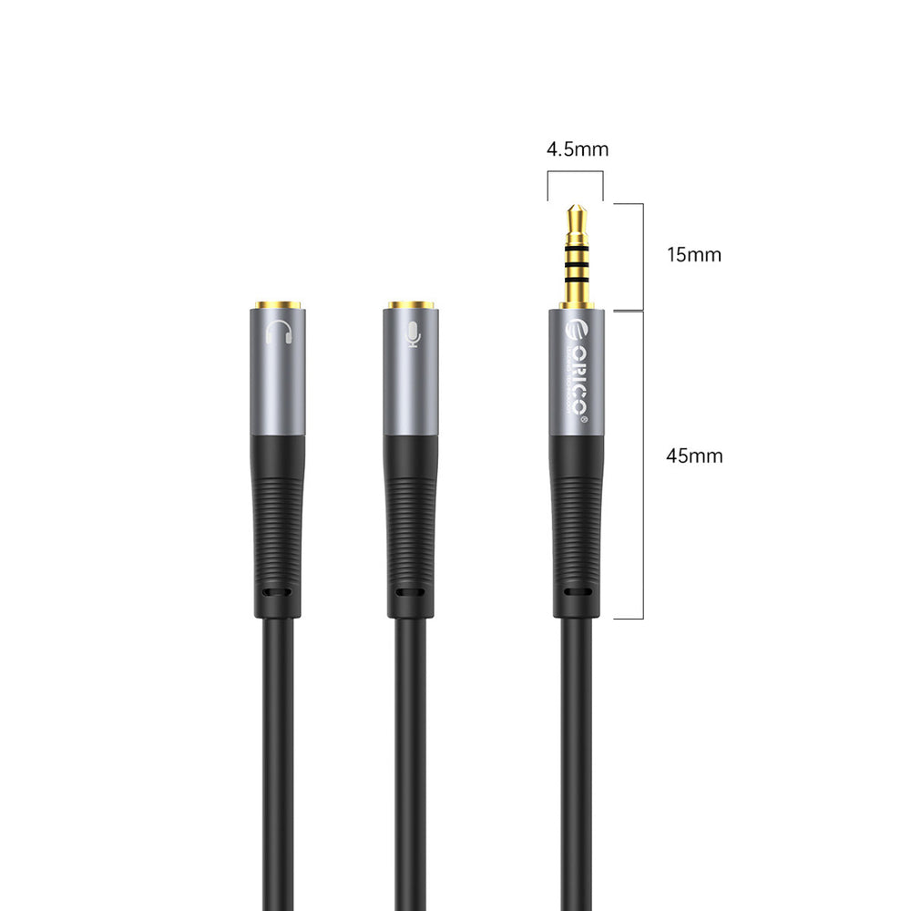 Orico AX2 audio adapter mini jack 3,5 mm hovedtelefon og mikrofon splitter 0,5 m - sort