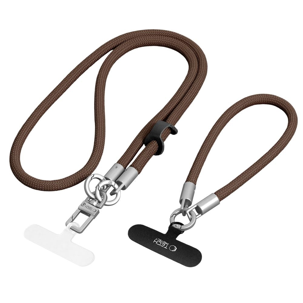 Tech-Protect C10S Crossbody phone lanyard (114 cm) + wrist strap (31 cm) - brown-titanium