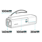 Joyroom PODIX PR70 25000mAh Power Bank op til 240W med to indbyggede USB-C kabler og to TFT skærme - Grå