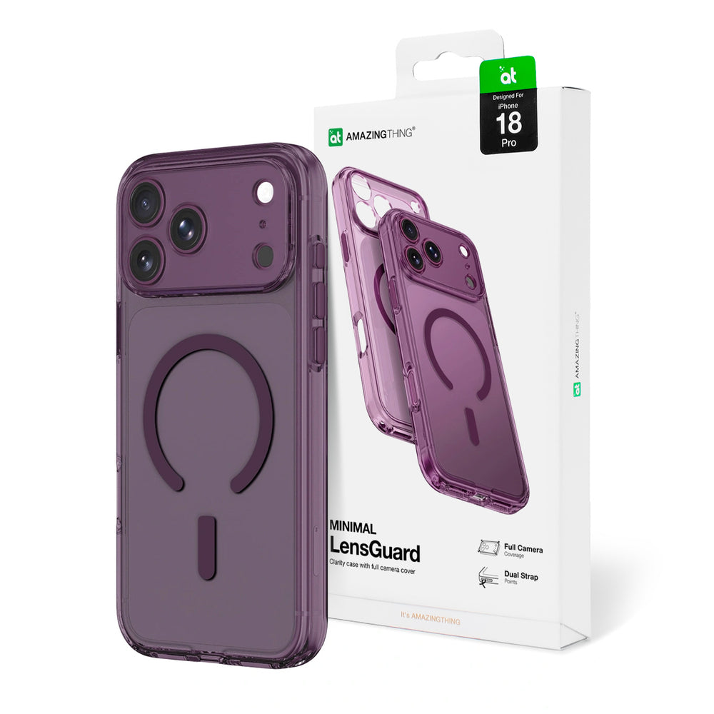 AmazingThing Minimal Mag Lens Case til iPhone 18 Pro med kameraomslag og Lanyard Mount, Kompatibel med MagSafe - Purple