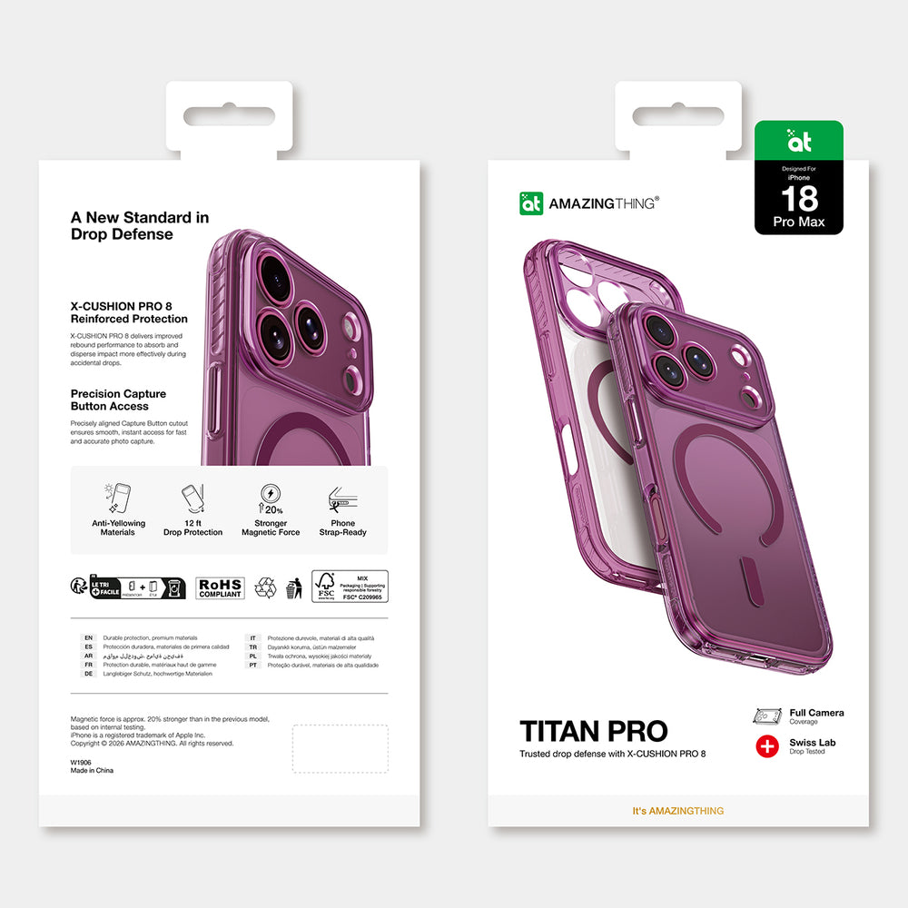 AmazingThing Titan Pro Lens Case til iPhone 18 Pro Max med kameraomslag og Lanyard Mount, Kompatibel med MagSafe - Purple