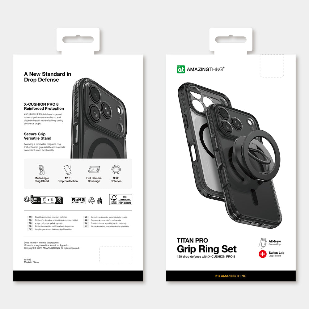 AmazingThing Titan Pro Lens Ring Set Case til iPhone 18 Pro med kameraomslag og magnetisk ring kompatibel med MagSafe - sort