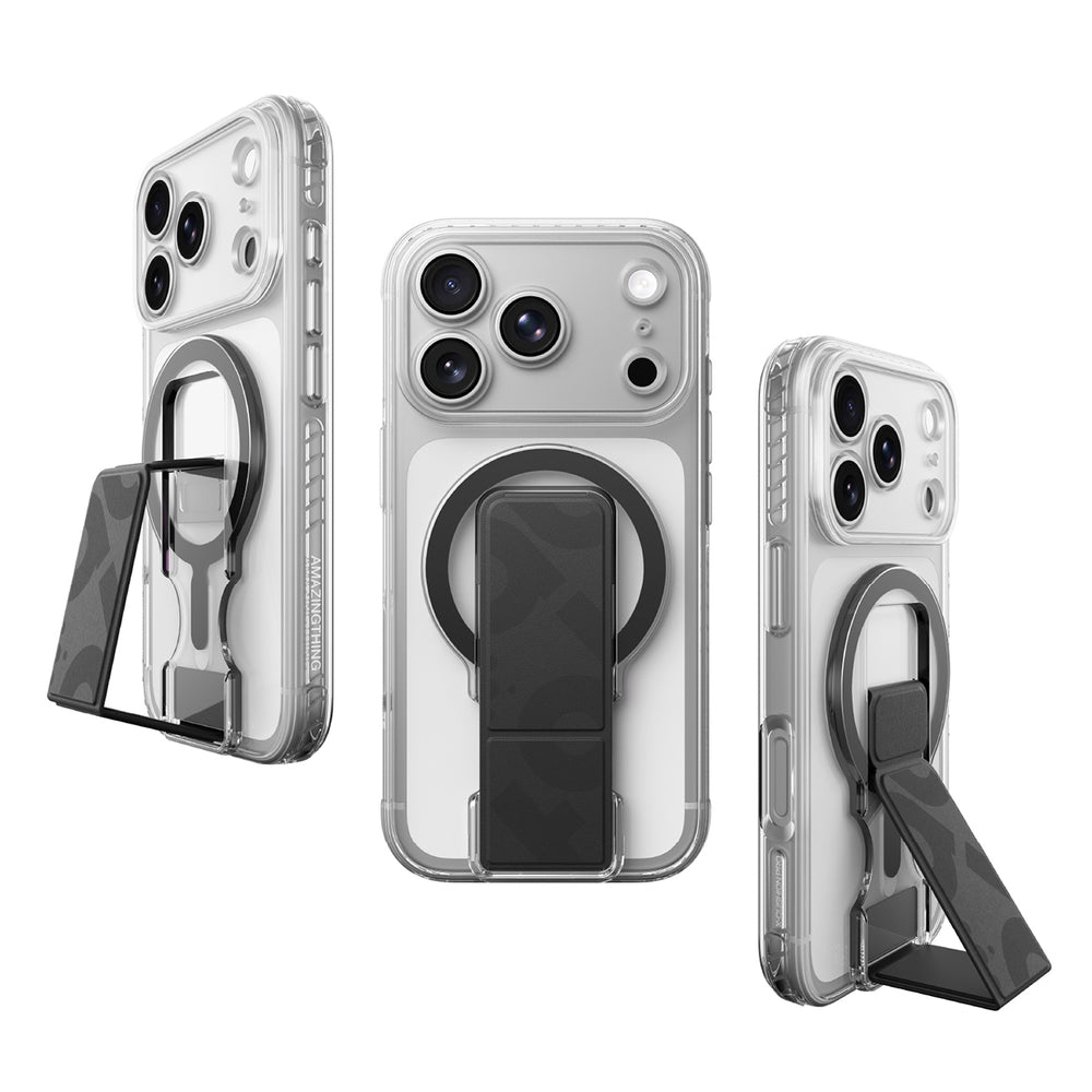 AmazingThing Titan Pro Lens Stand Set for iPhone 18 Pro med magnetisk holder og stand, kompatibel med MagSafe - gennemsigtig