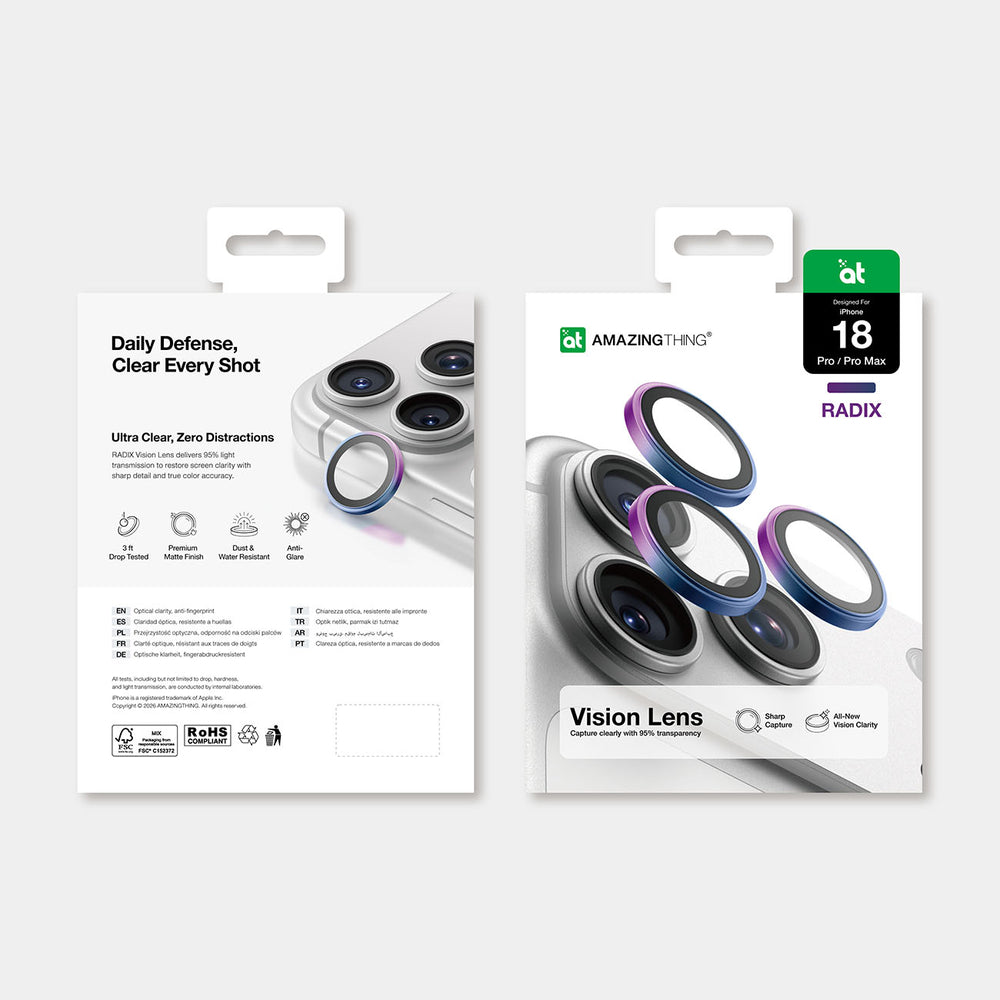 AmazingThing Radix Vision Lens Camera Lens Protector til iPhone 18 Pro / 18 Pro Max - Iridescent