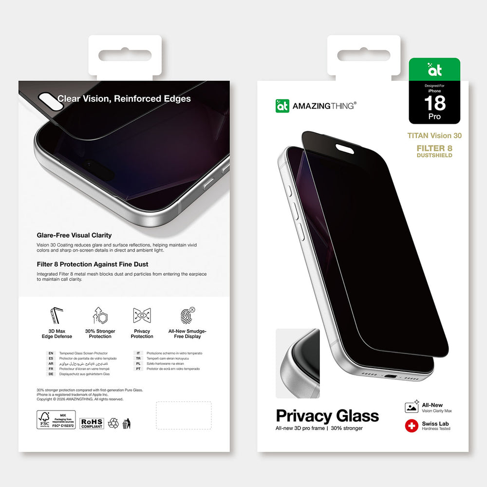 AmazingThing Titan Vision 30 Privacy Glass til iPhone 18 Pro