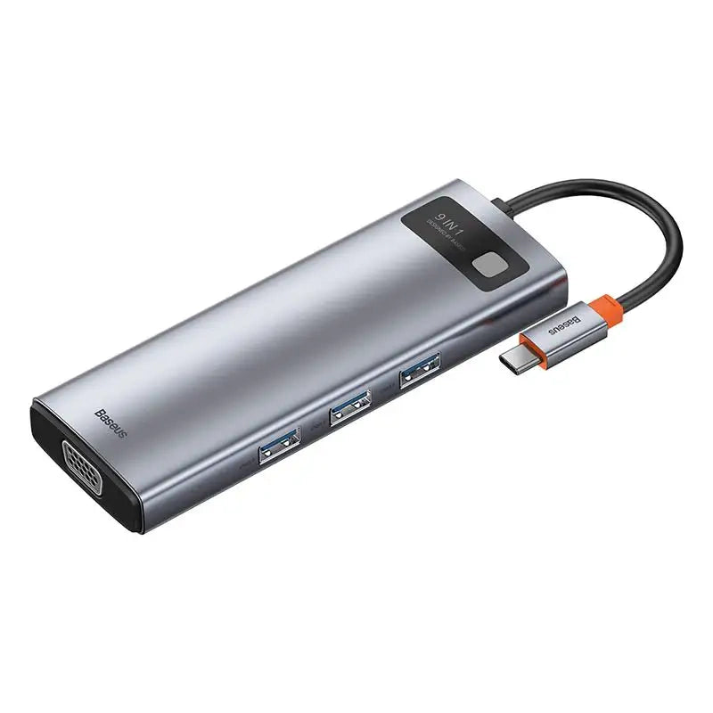 Hubin 9 Baseus Metal Gleam Series, USB-C til 3x USB 3.0 + HDMI + USB-C PD + Ethernet RJ45 + microSD / SD + VGA