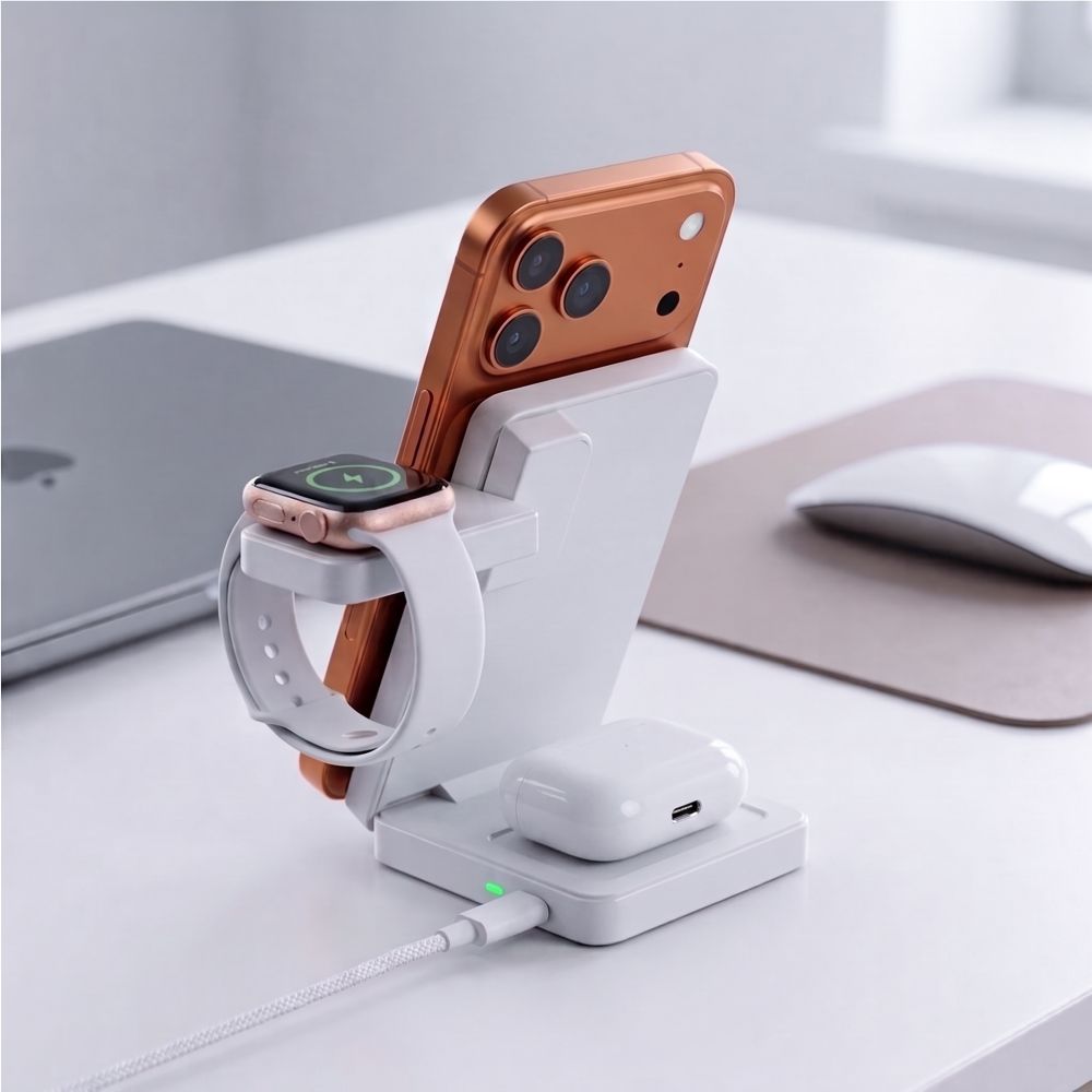 Tech-Protect A56 3in1 MagSafe 25W QI2.2 Wireless Charger + USB-C / USB-C Cable 100cm - White