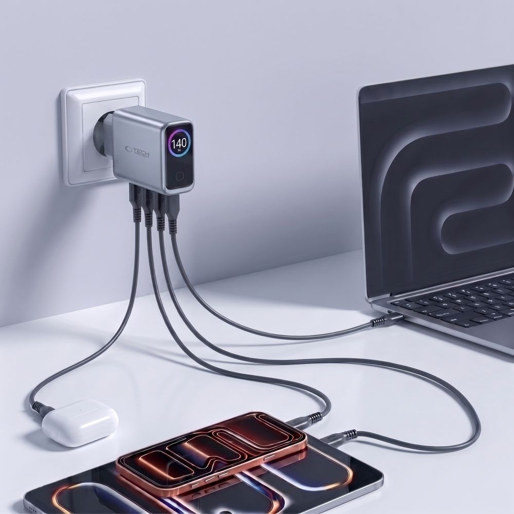 Tech-Protect PowerVision NC140W-GaN 4-PORT PD 140W / QC3.0 Wall Charger - Dark Gray
