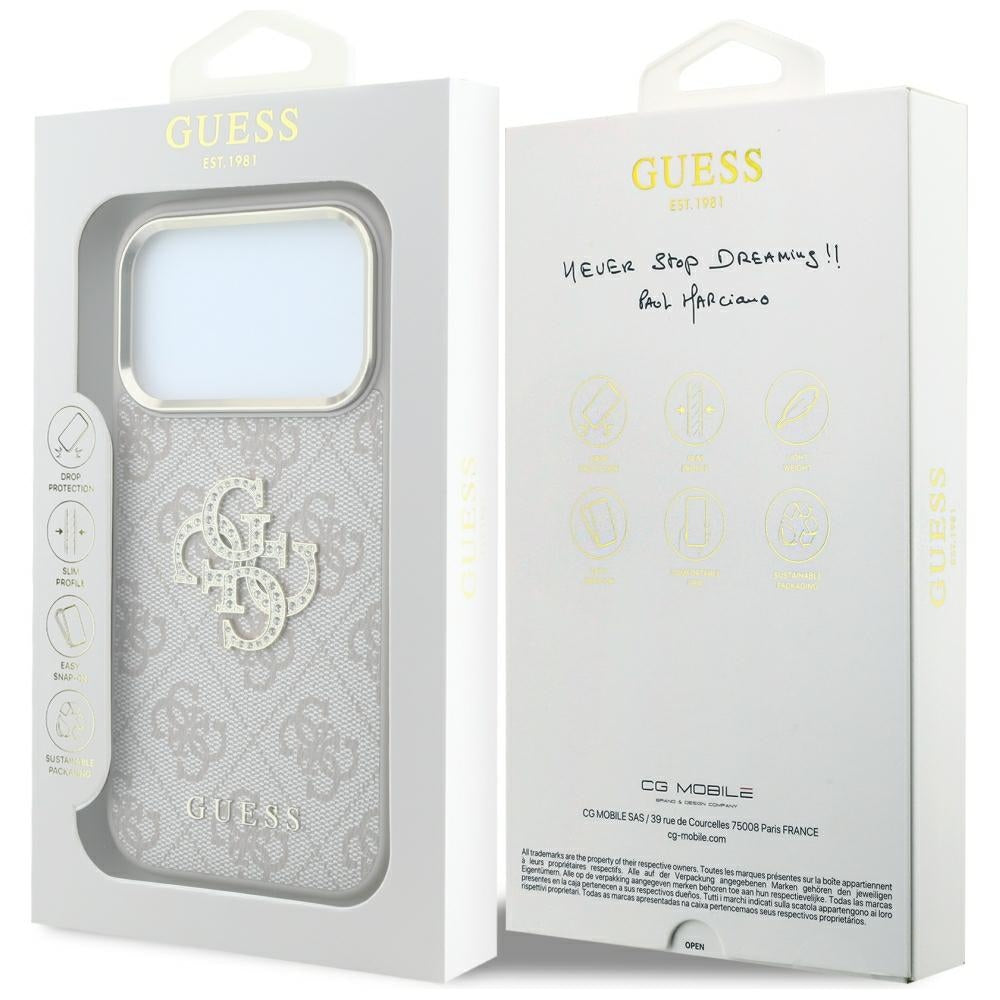 Guess 4G og Big Strass Logo Case til iPhone 17 Pro / 18 Pro - Pink
