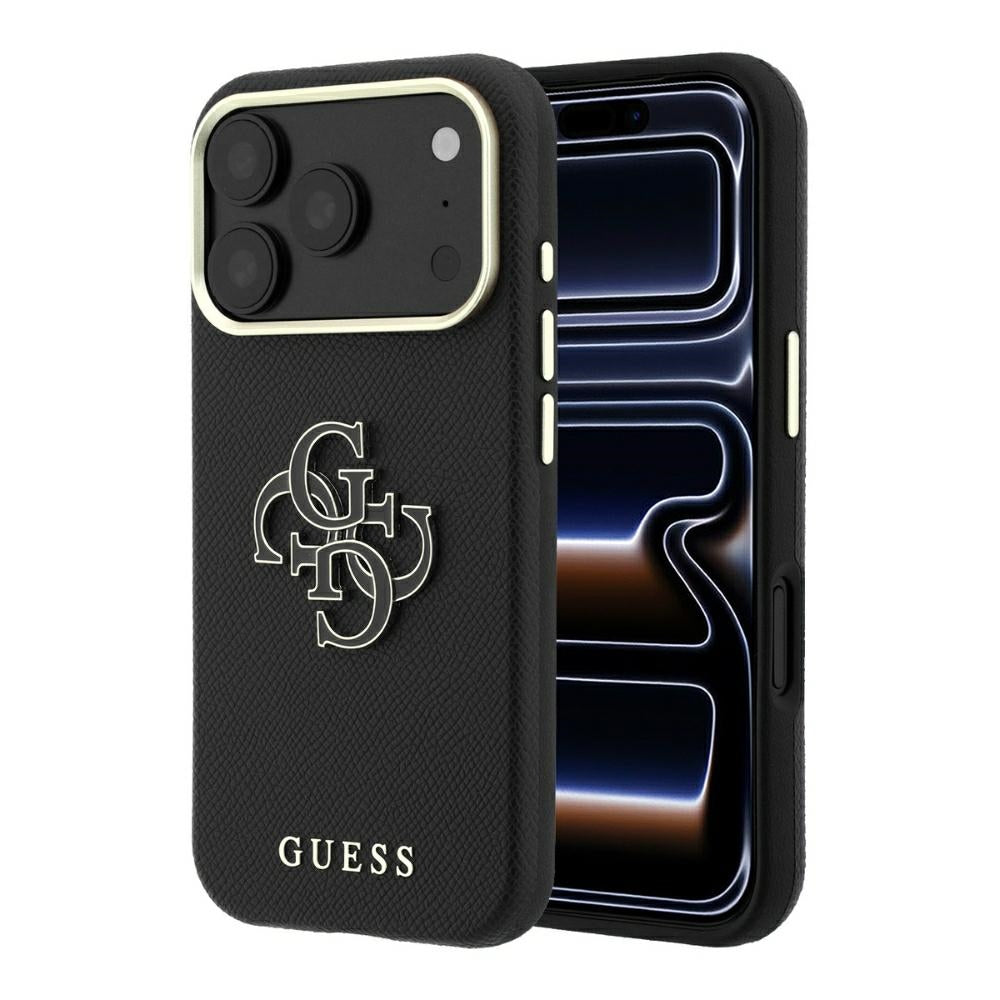 Guess Grained & Big Resin Logo Case til iPhone 18 Pro Max / 17 Pro Max - sort