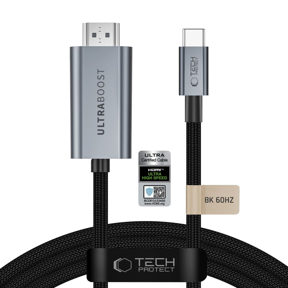 Tech-Protect UltraBoost USB-C HDMI 2.1 60HZ Videokabel 300 cm - Grå