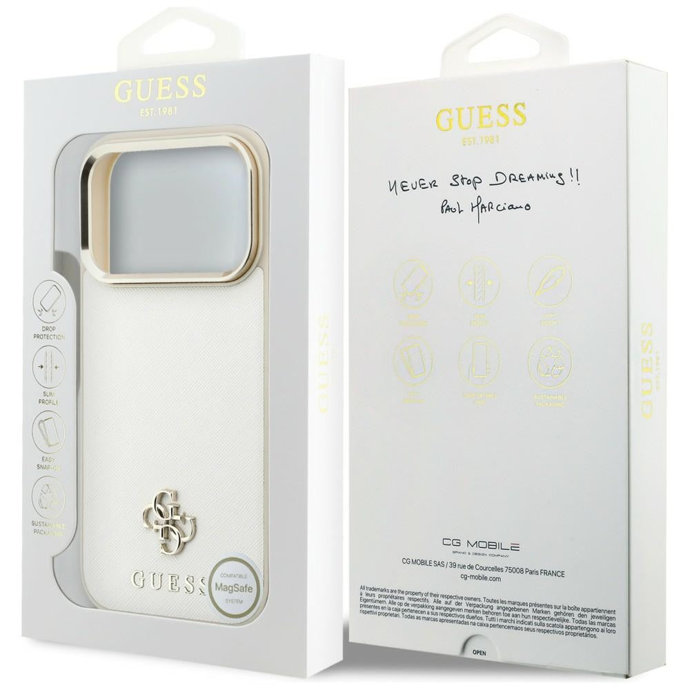 Guess Saffiano Small 4G og Classic Logo MagSafe Case til iPhone 18 Pro / 17 Pro - Beige