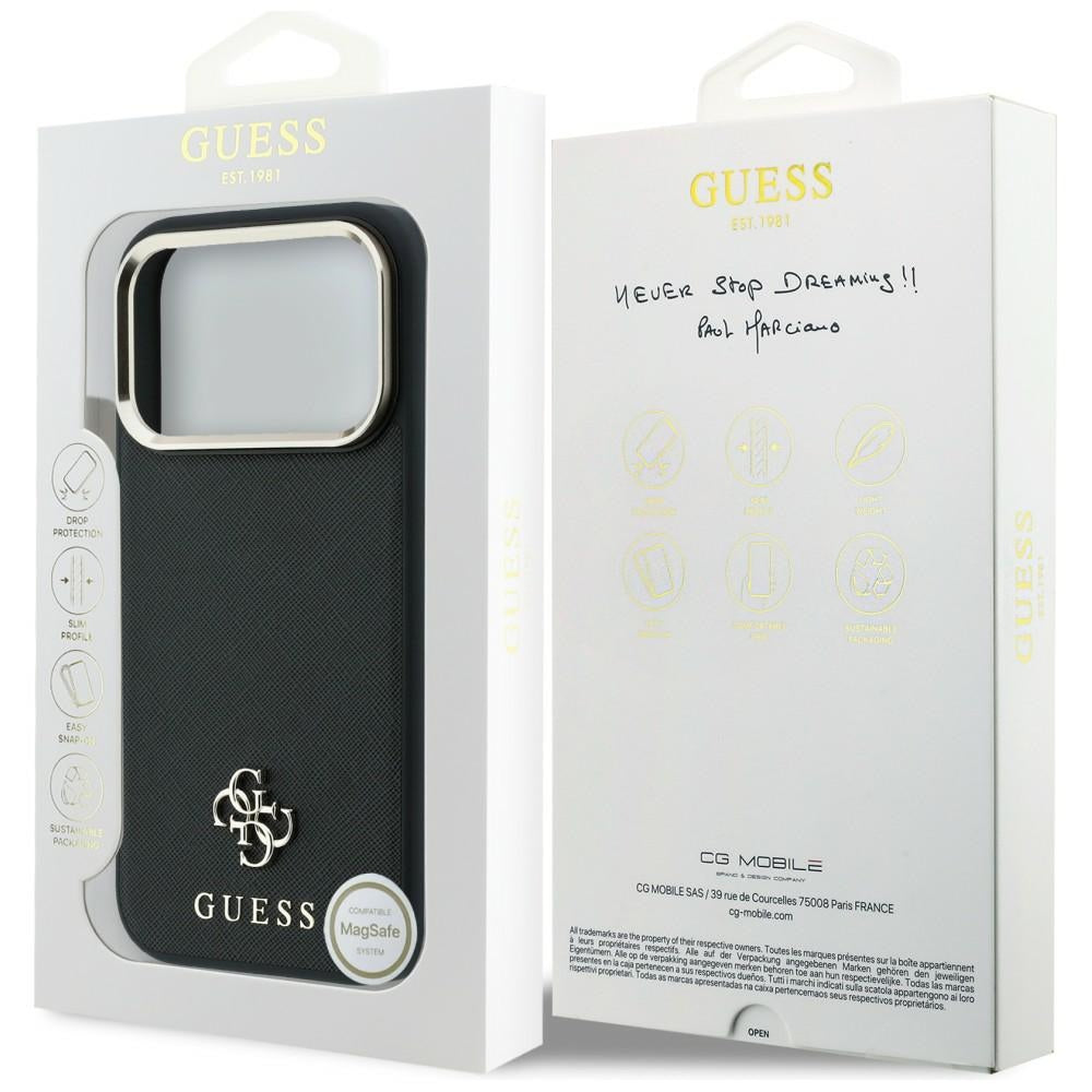 Guess Saffiano Small 4G og Classic Logo MagSafe Case til iPhone 18 Pro / 17 Pro - sort