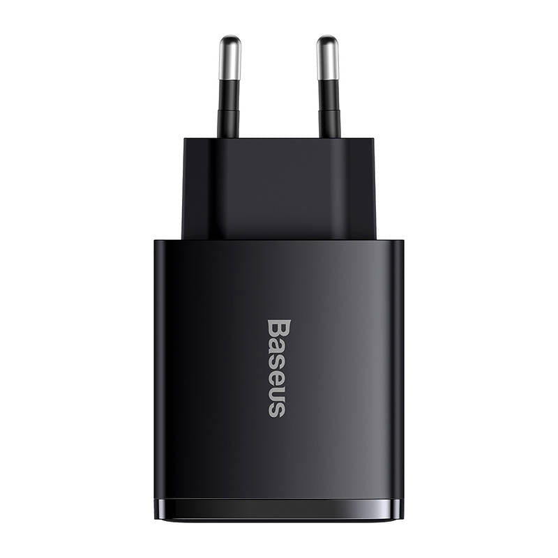 Oplader Baseus Compact Hurtigoplader, 2xUSB, USB-C, PD, 3A, 30W (czarna)