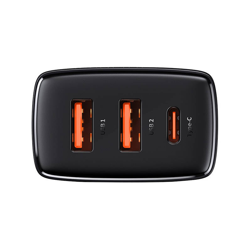 Oplader Baseus Compact Hurtigoplader, 2xUSB, USB-C, PD, 3A, 30W (czarna)