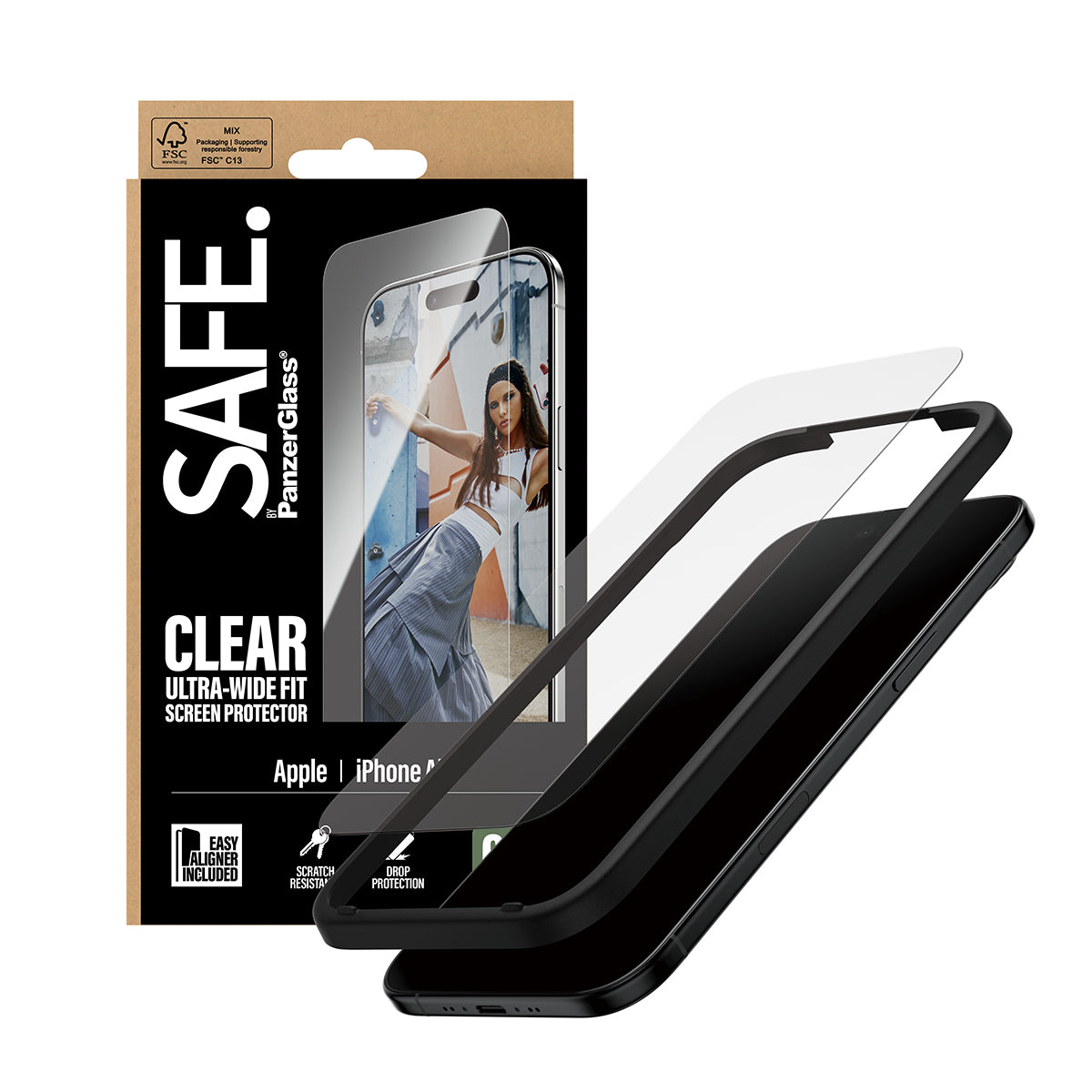 PanzerGlass SAFE. by ® Skærmbeskyttelse iPhone Air | Ultra-Wide Fit m. EasyAligner