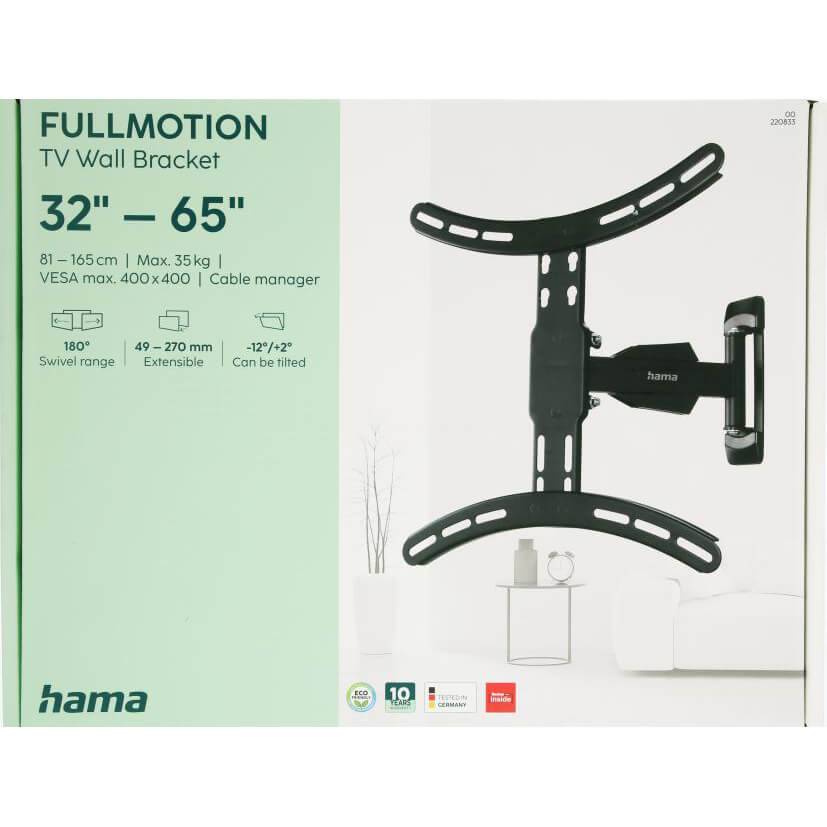 Hama Tv Wall Bracket Full Motion Vesa Up To 400x400 65" Black