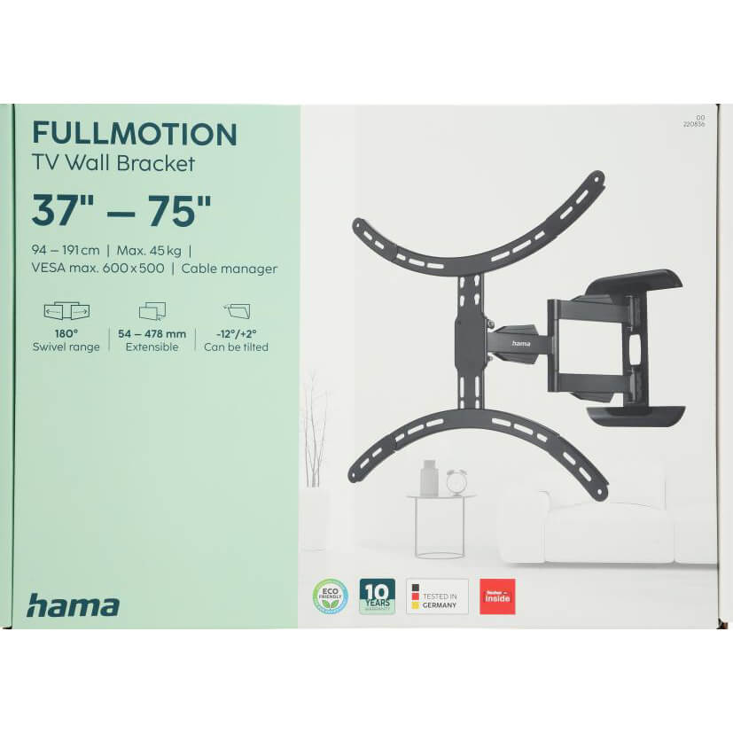 Hama Tv Wall Bracket Full Motion Vesa Up To 600x500 75" Black