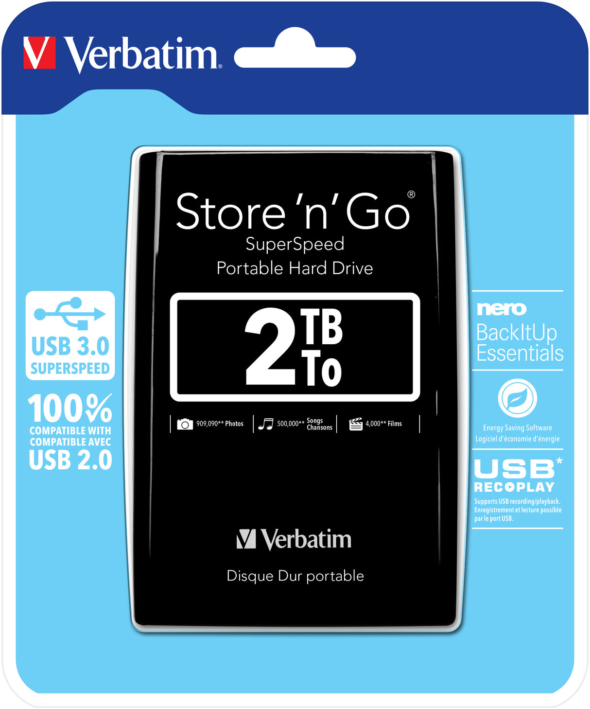 Verbatim Store 'n' Go ekstern harddisk 2,05 TB 5400 rpm Micro-USB B 3.2 Gen 1 (3.1 Gen 1) Sort