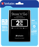 Verbatim Store 'n' Go ekstern harddisk 2,05 TB 5400 rpm Micro-USB B 3.2 Gen 1 (3.1 Gen 1) Sort