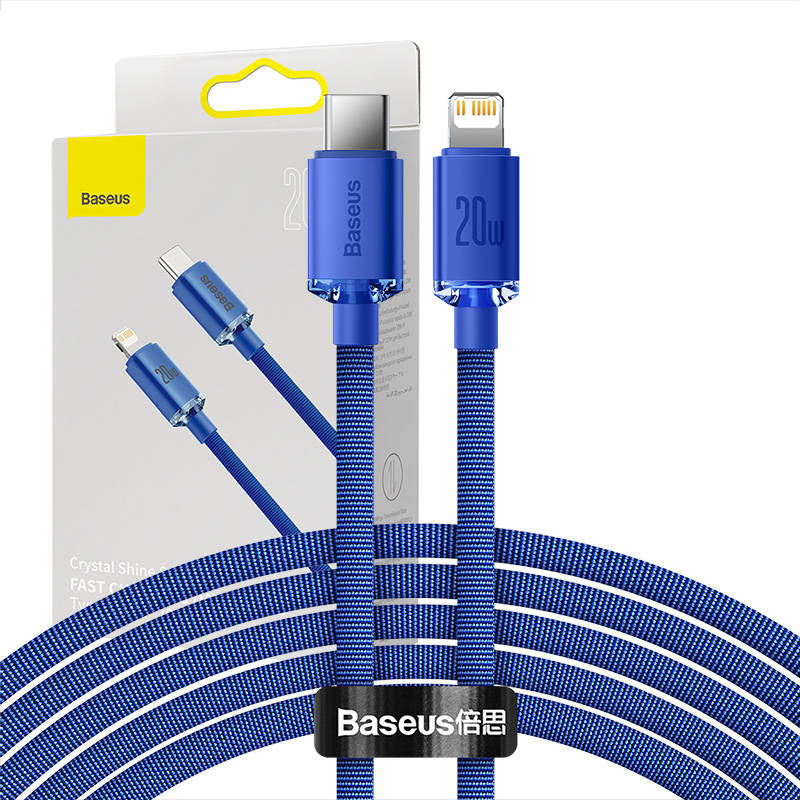 Baseus Crystal Shine kabel USB-C til Lightning, 20W, PD, 2m (blå)