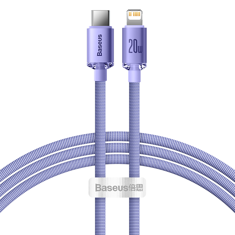 Baseus Crystal Shine kabel USB-C til Lightning, 20W, PD, 1,2 m (lila)