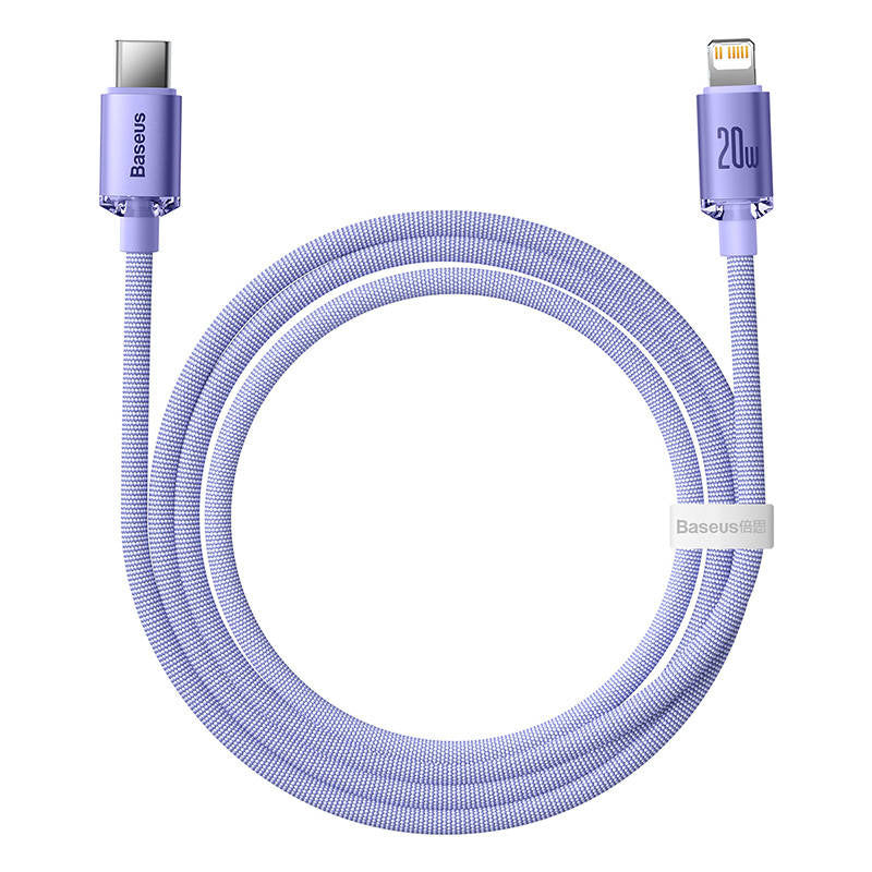 Baseus Crystal Shine kabel USB-C til Lightning, 20W, PD, 1,2 m (lila)