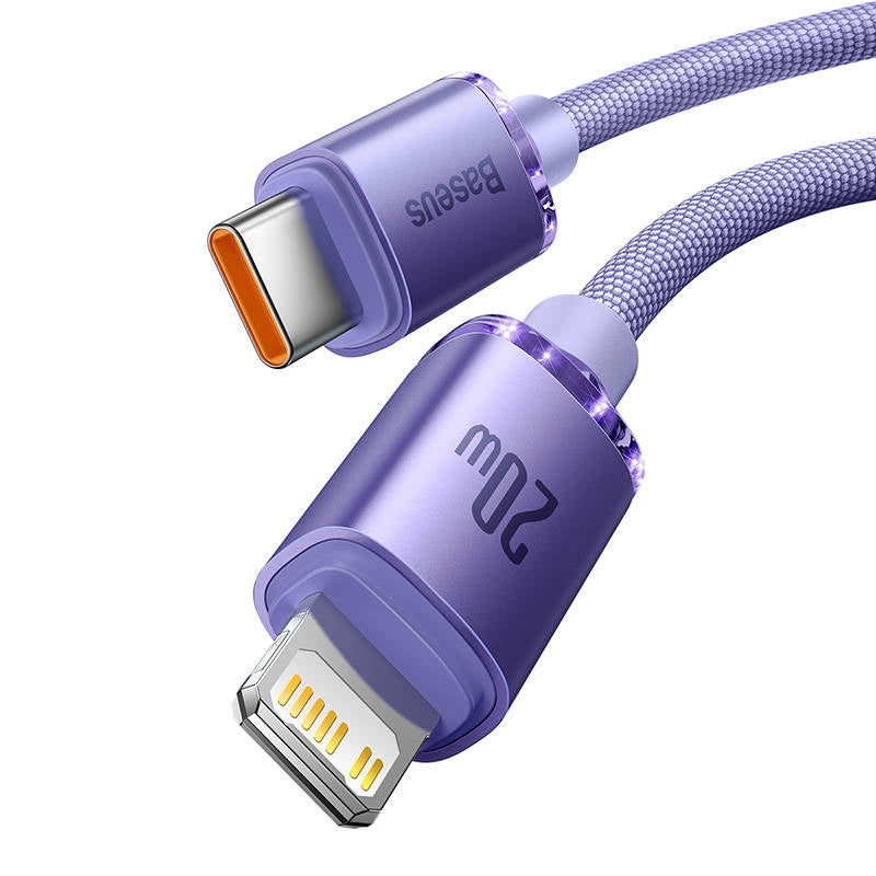 Baseus Crystal Shine kabel USB-C til Lightning, 20W, PD, 1,2 m (lila)