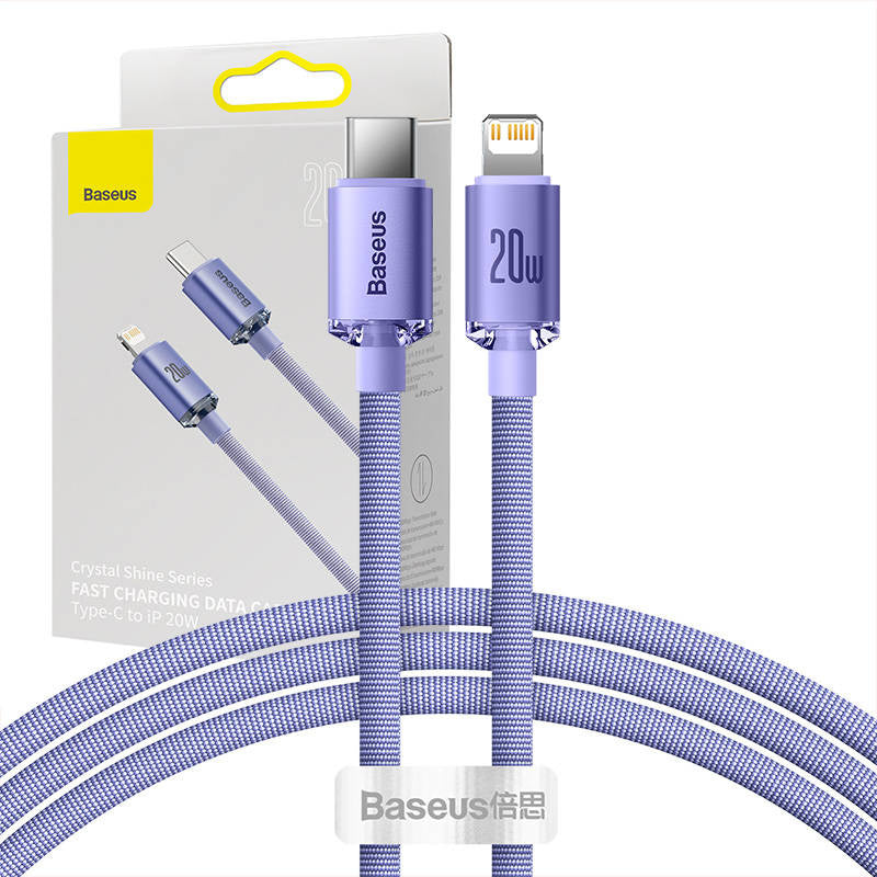 Baseus Crystal Shine kabel USB-C til Lightning, 20W, PD, 1,2 m (lila)