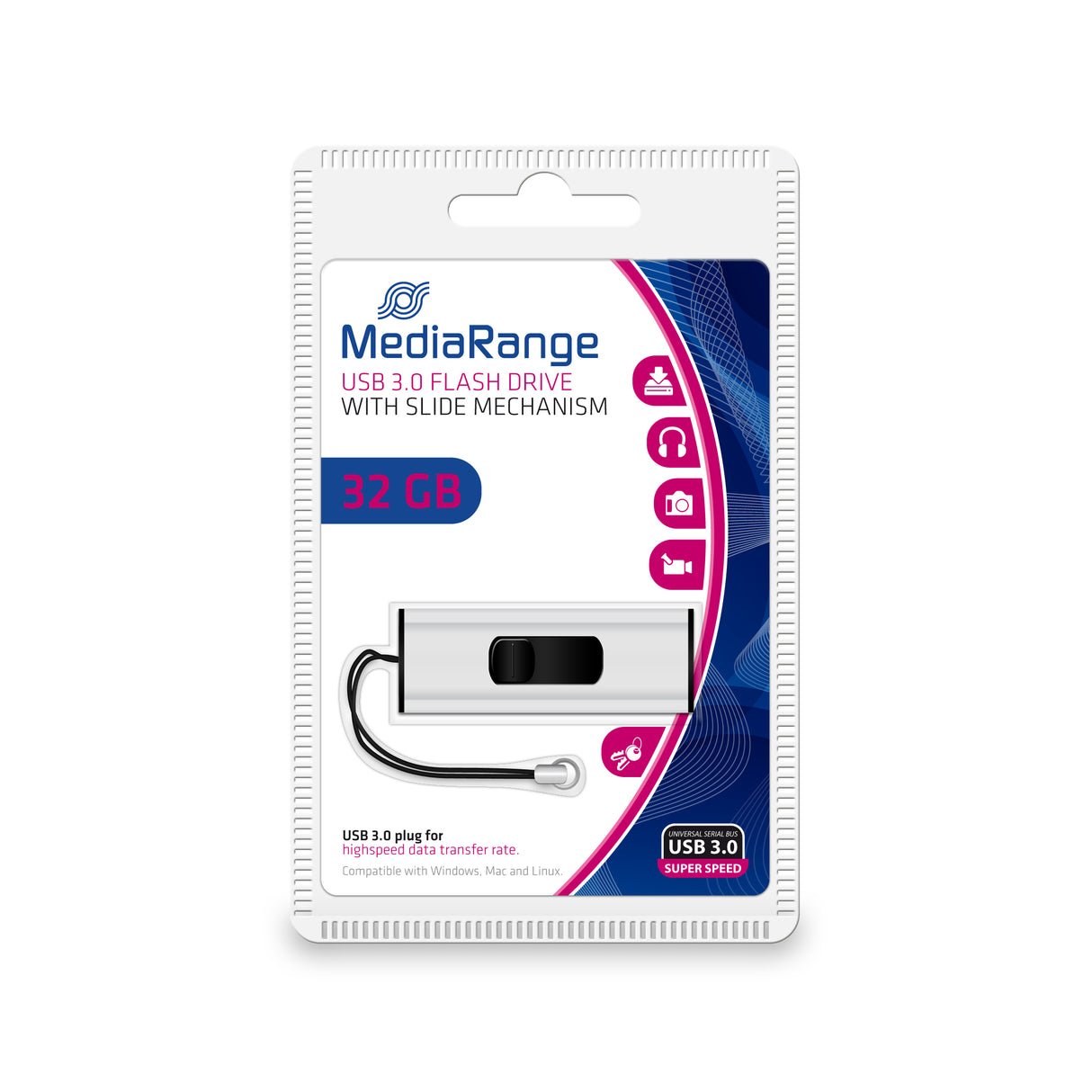MediaRange MR916 USB-nøgle 32 GB USB Type-A 3.2 Gen 1 (3.1 Gen 1) Sort, Sølv