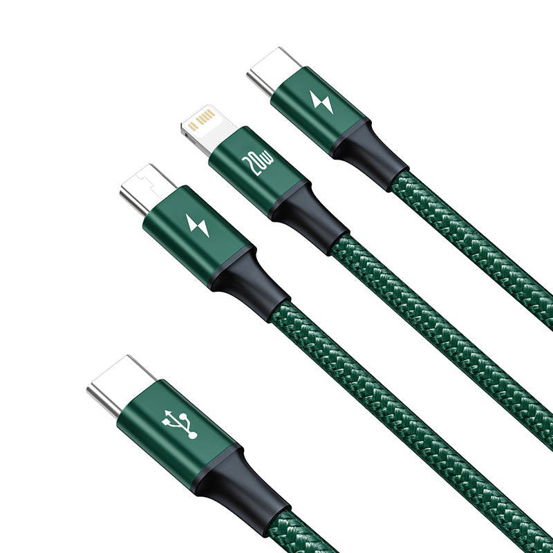 Baseus Rapid Series 3-i-1-kabel USB-C til M+L+T 20W 1,5m (grøn)