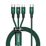 Baseus Rapid Series 3-i-1-kabel USB-C til M+L+T 20W 1,5m (grøn)