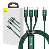 Baseus Rapid Series 3-i-1-kabel USB-C til M+L+T 20W 1,5m (grøn)