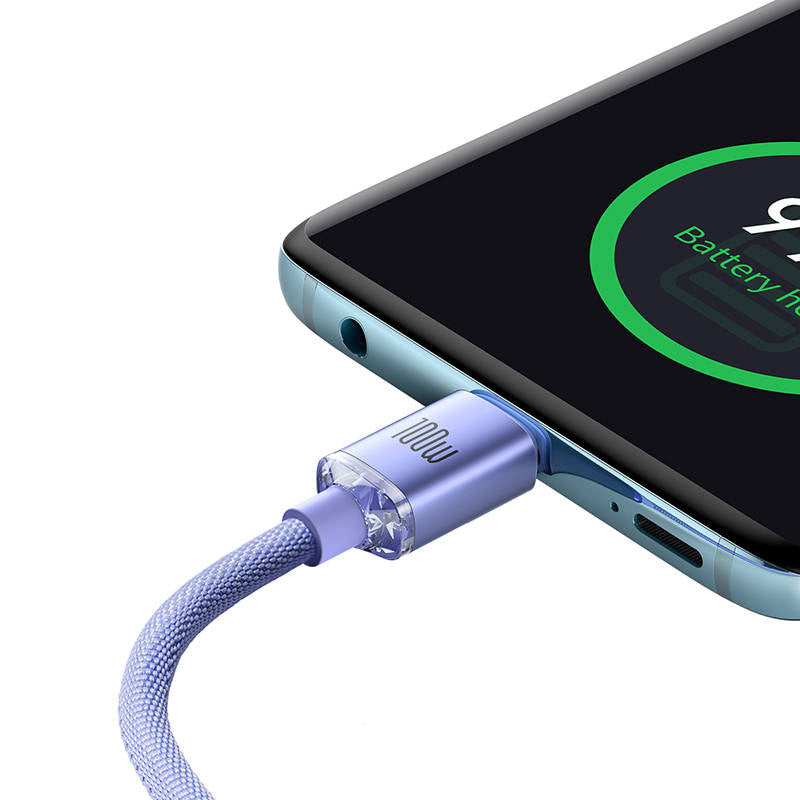 Baseus Crystal Shine kabel USB-C til USB-C, 100W, 2m (lila)