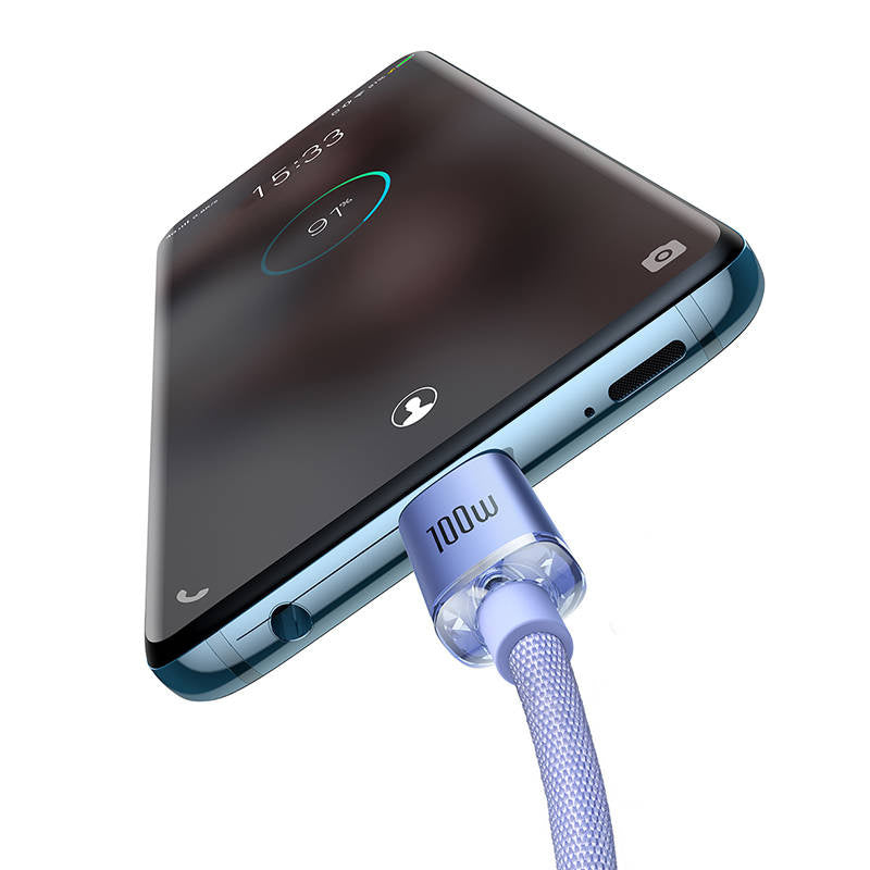 Baseus Crystal Shine kabel USB-C til USB-C, 100W, 2m (lila)
