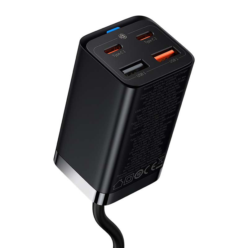 Hurtig oplader Baseus GaN3 Pro, 2x USB-C, 2x USB, 65W (sort)