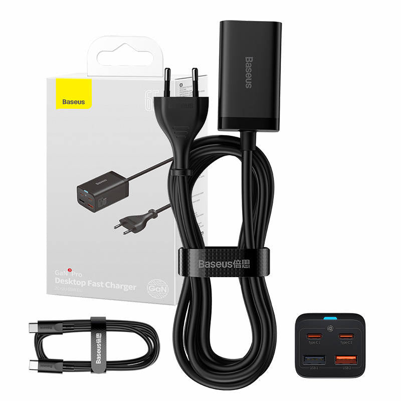 Hurtig oplader Baseus GaN3 Pro, 2x USB-C, 2x USB, 65W (sort)