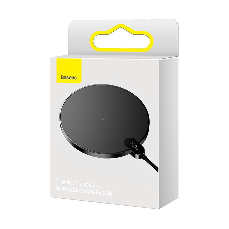 Induktiv trådløs oplader Baseus Digital LED 15W (sort)